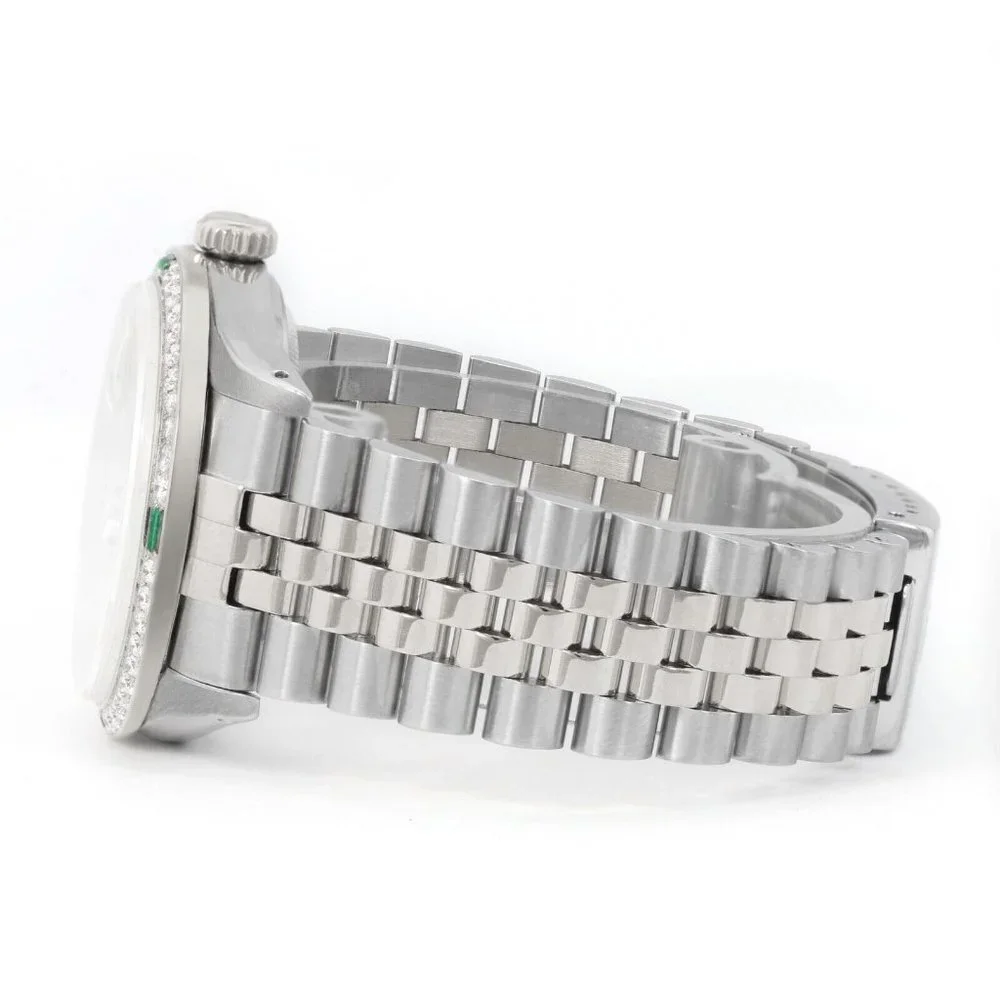 ROLEX DATEJUST WHITE ROMAN NUMERAL DIAL DIAMOND-EMERALD JUBILEE WATCH 36MM 16014 - Picture 3 of 6